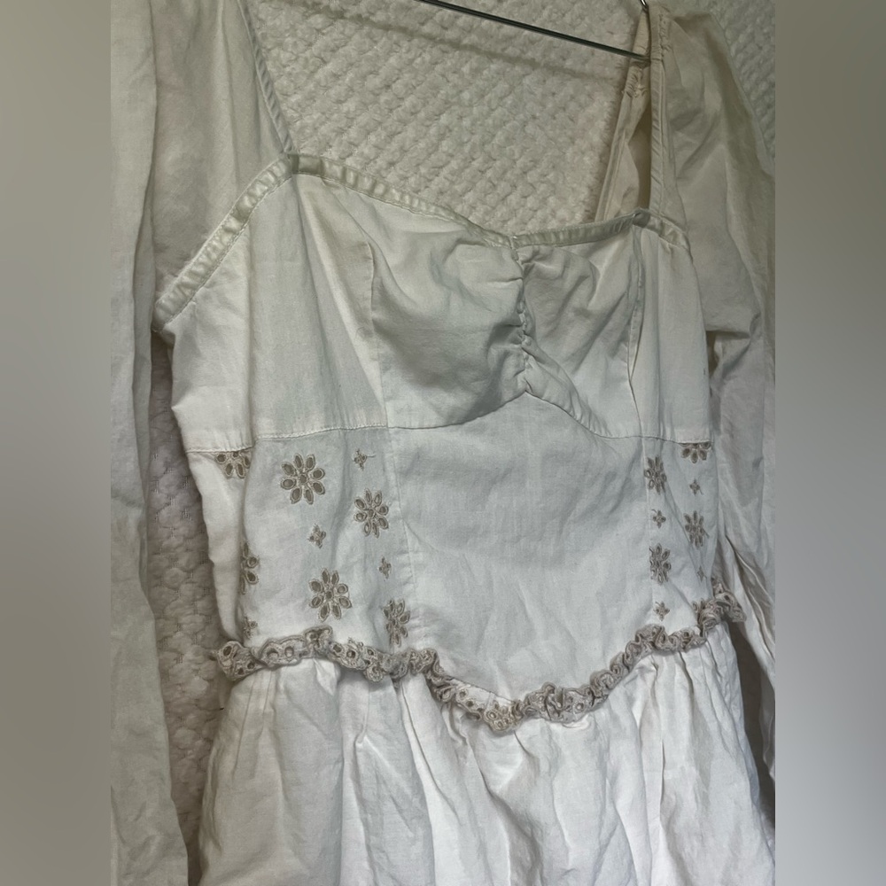 American Eagle Outfitters Womens Mini Dress Cream Embroidered Western Country - Picture 3 of 8